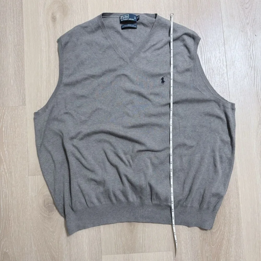Polo Ralph Lauren 3XB Big Men Gray Pima Cotton V-Neck Sweater Vest Preppy Golf
